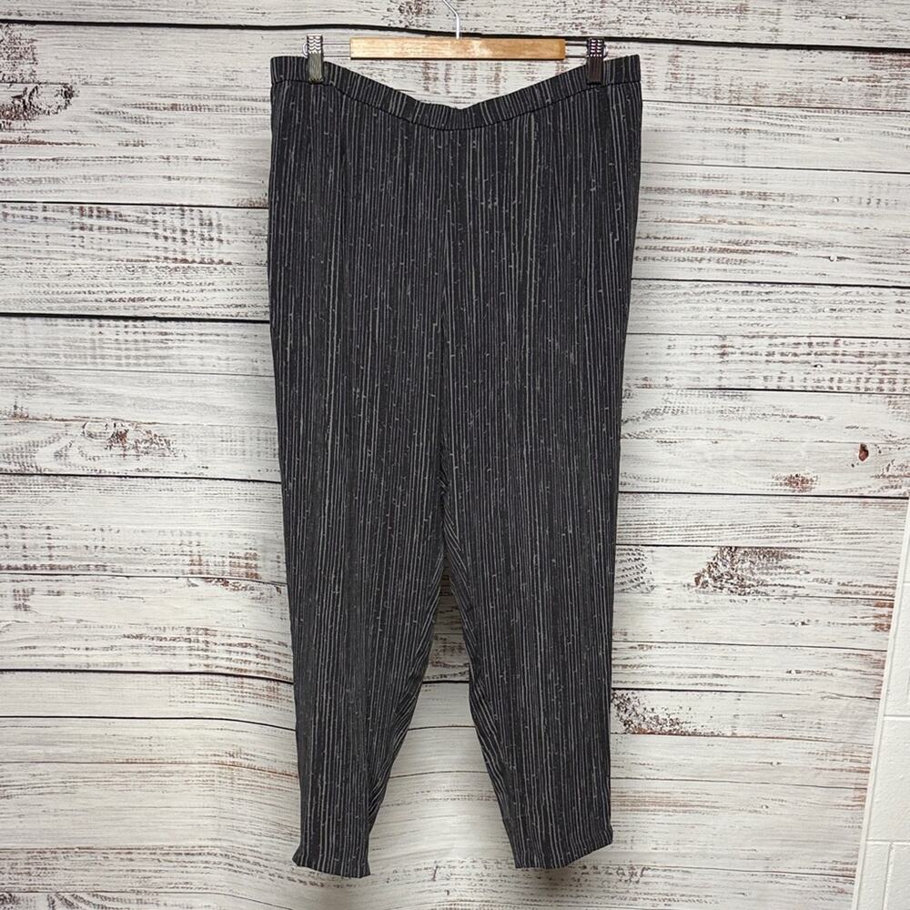 Eileen Fisher Silk Georgette Crepe Pull-On Pants Gray Cream Large